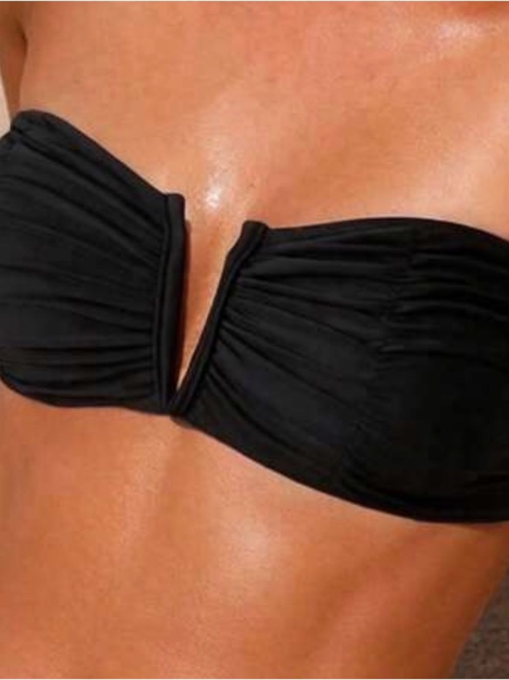 Black Bandeau V-Wire Swim Top - Women Swim